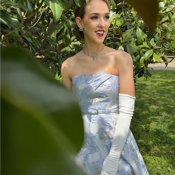 Elegant Strapless Blue and Gold Dress - Picture 1 of 3